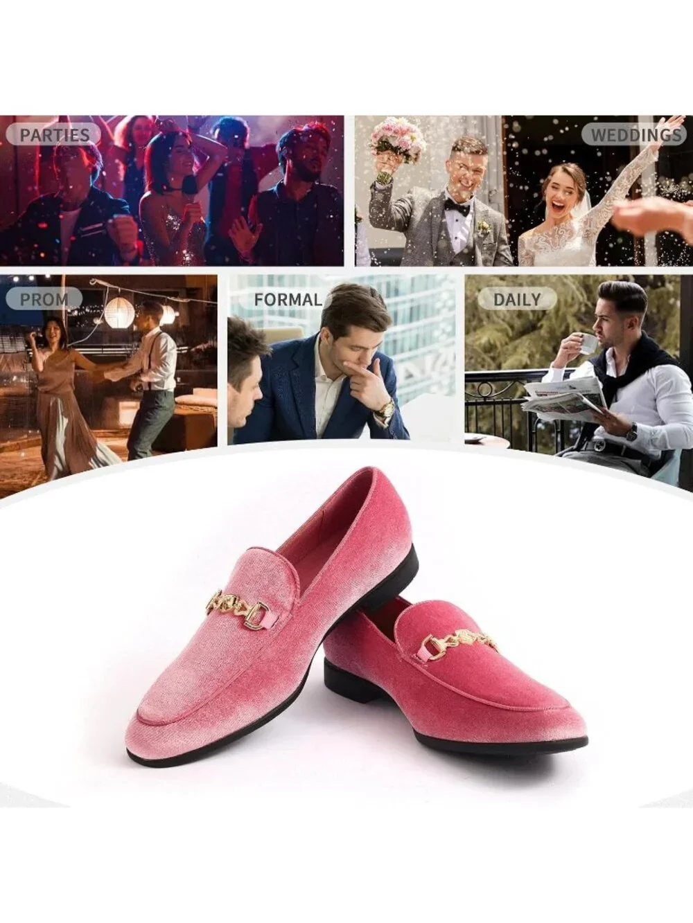 Cenprmon Men's Pink Velvet Penny Loafers Metal Buckle Slip On Tuxedo Party Shoes